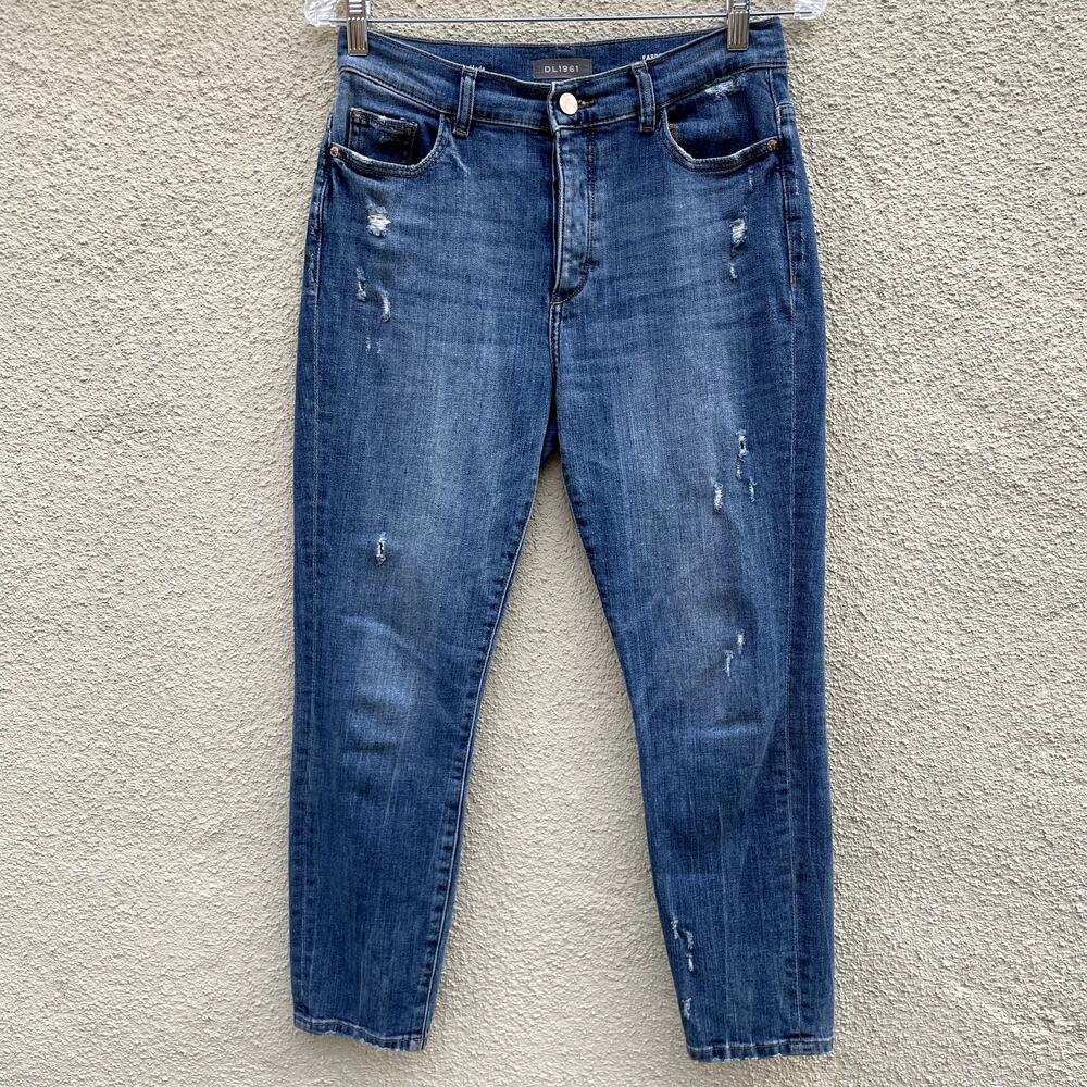 DL1961 Blue Farrow Cropped High-Rise Jeans 28 Distressed